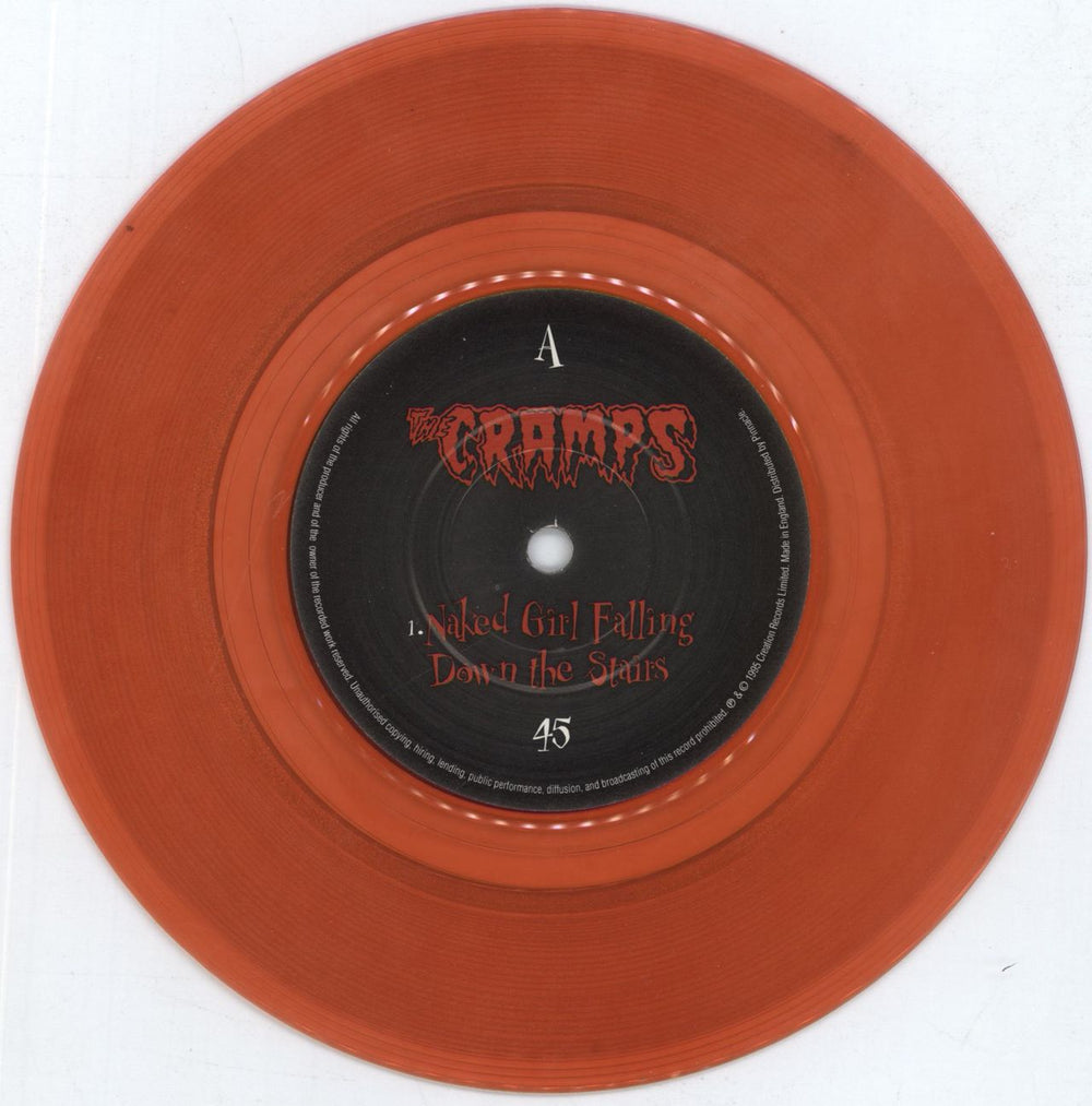 The Cramps Naked Girl Falling Down The Stairs - Red vinyl UK 7" vinyl single (7 inch record / 45) CRA07NA366923