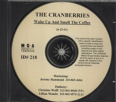 The Cranberries Wake Up And Smell The Coffee US Promo CD-R acetate CD ACETATE