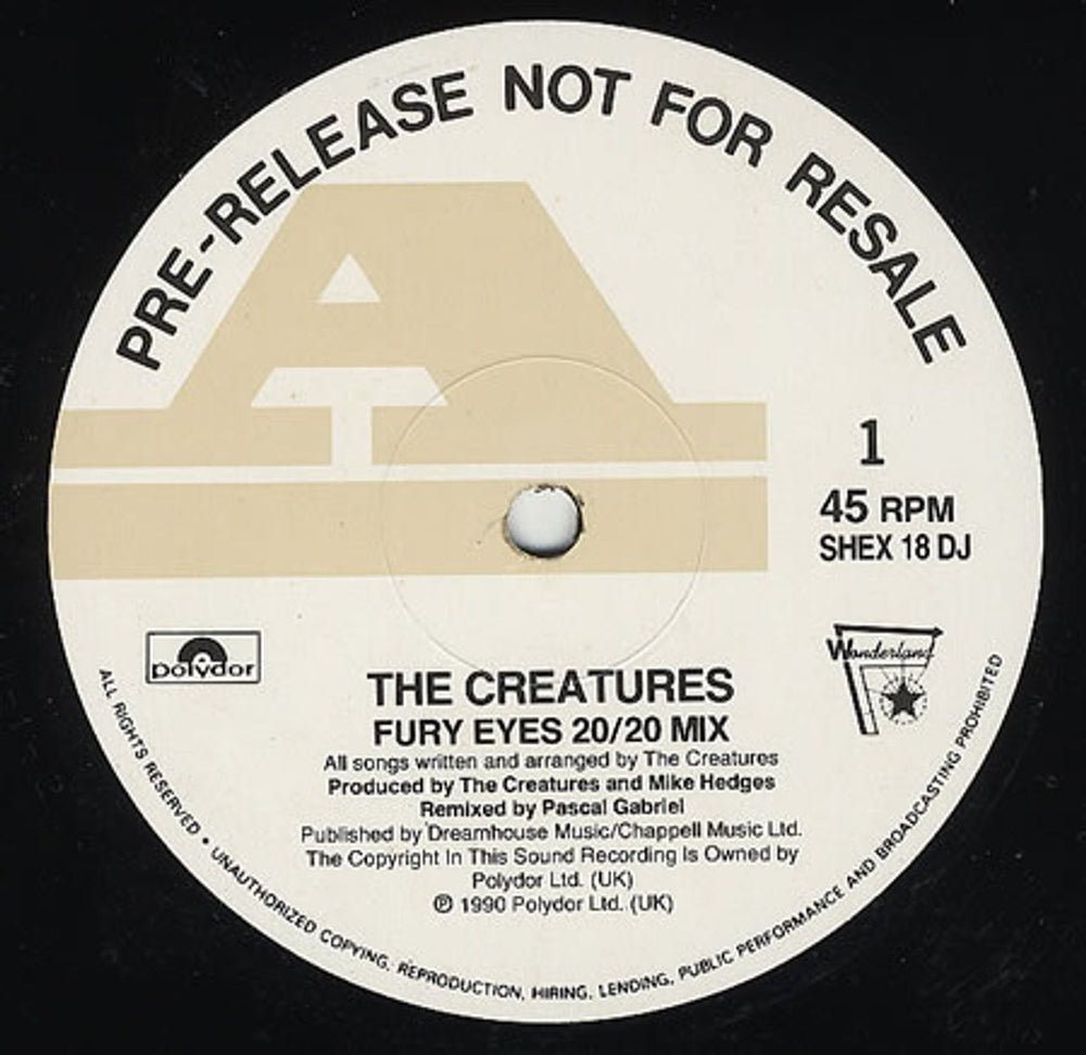 The Creatures (80s) Fury Eyes UK Promo 12" vinyl single (12 inch record / Maxi-single) SHEX18DJ