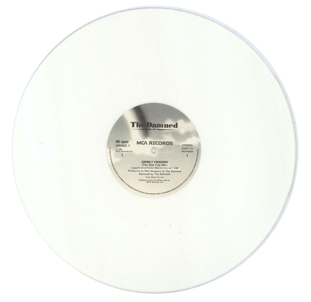 The Damned Grimly Fiendish - White Vinyl + Numbered UK 12" vinyl single (12 inch record / Maxi-single) DAM12GR818392