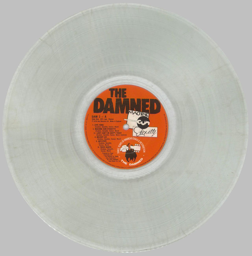 The Damned Machine Gun Etiquette - Clear Vinyl - EX UK vinyl LP album (LP record) DAMLPMA824927