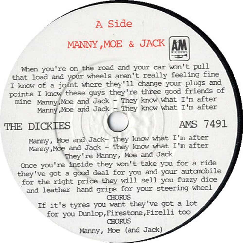 The Dickies Manny, Moe And Jack UK 7" vinyl single (7 inch record / 45) DIC07MA558733