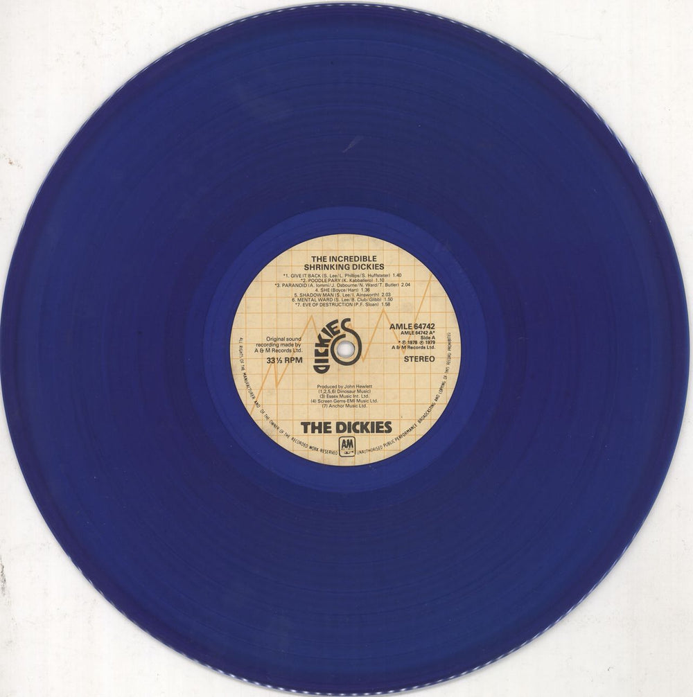 The Dickies The Incredible Shrinking Dickies - Blue Vinyl - EX UK vinyl LP album (LP record) DICLPTH731563