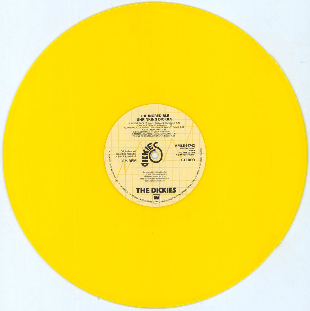 The Dickies The Incredible Shrinking Dickies - Yellow vinyl - Hype Stickered UK vinyl LP album (LP record) DICLPTH353289