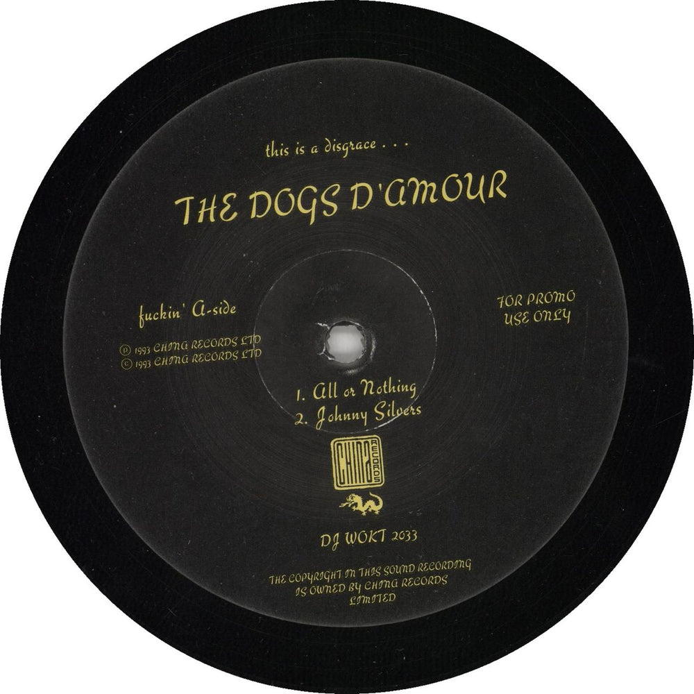 The Dogs D'Amour All Or Nothing UK Promo 12" vinyl single (12 inch record / Maxi-single) DJWOKT2033