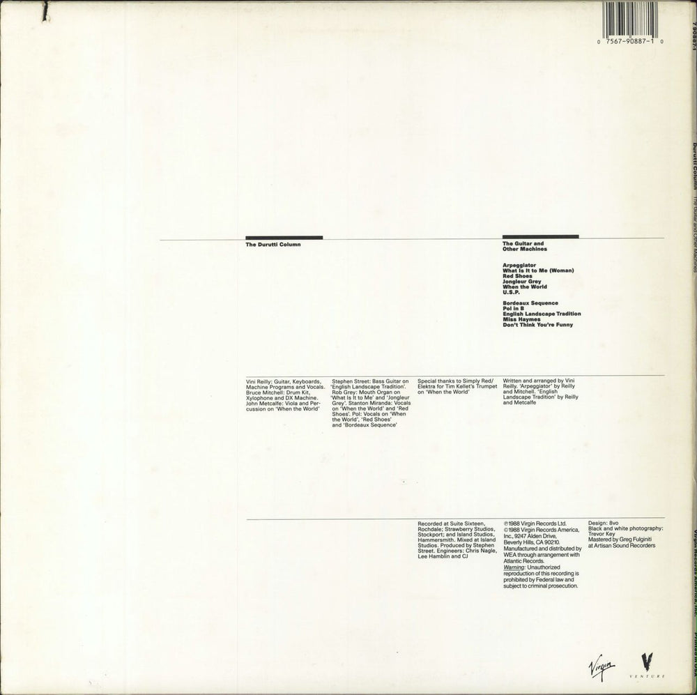 The Durutti Column The Guitar And Other Machines US vinyl LP album (LP record)