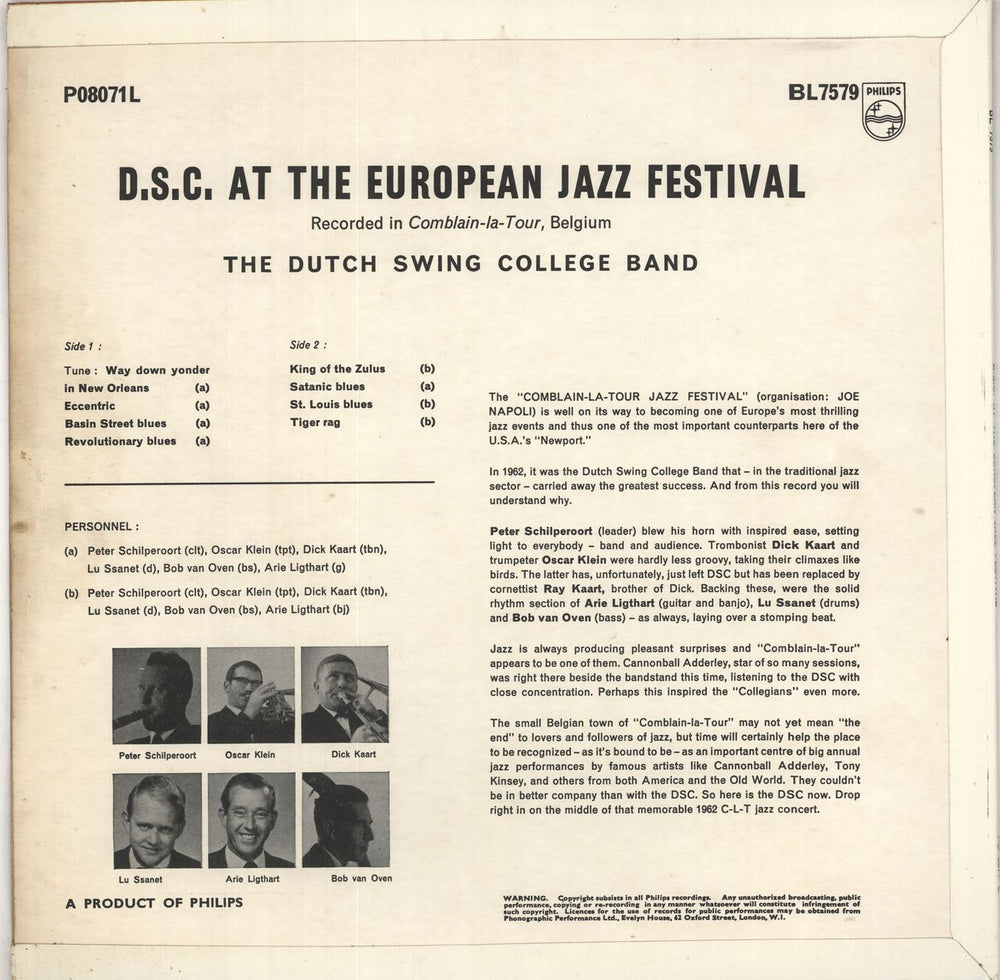 The Dutch Swing College Band D.S.C At The European Jazz Festival Dutch vinyl LP album (LP record)