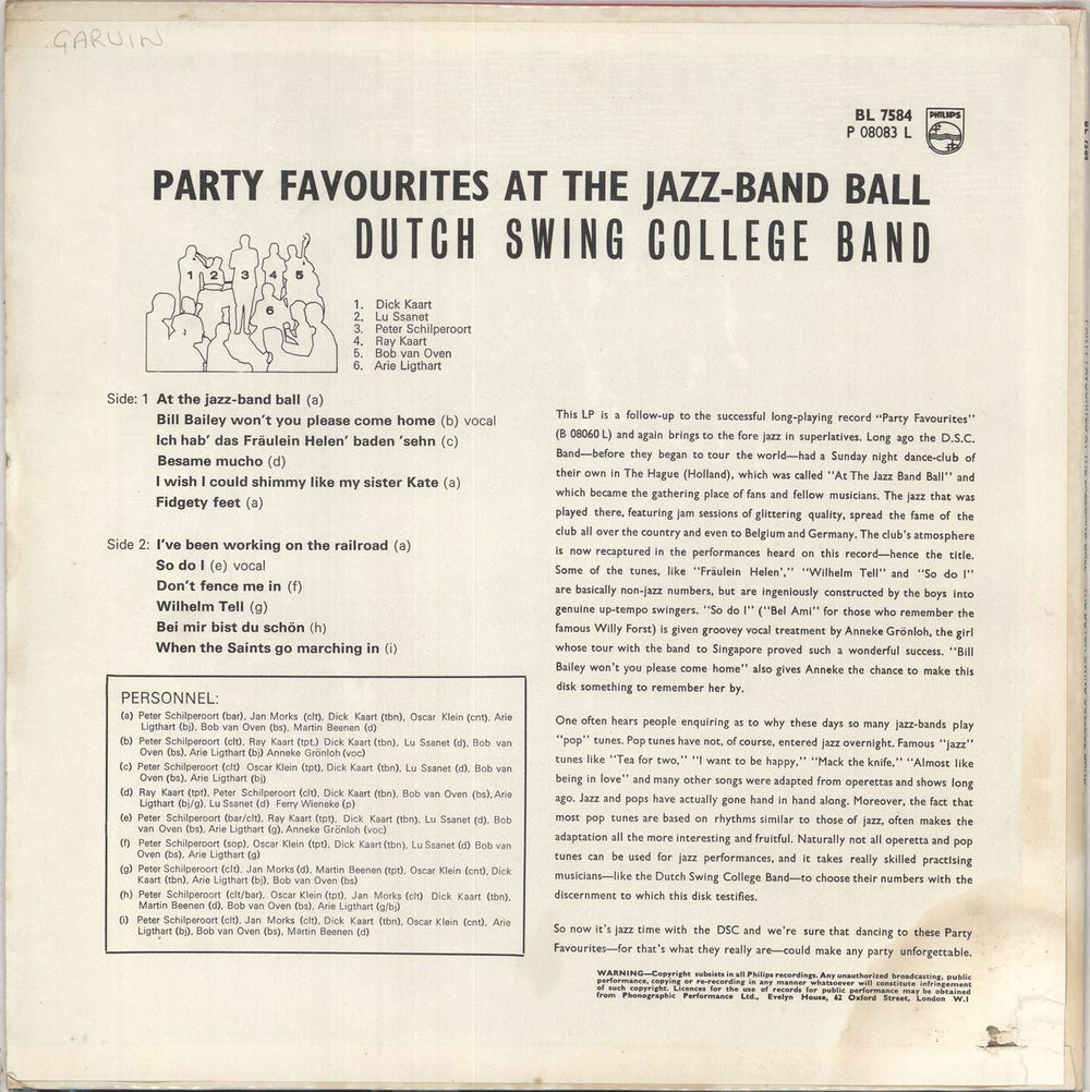 The Dutch Swing College Band Party Favourites At The Jazzband Ball UK vinyl LP album (LP record)