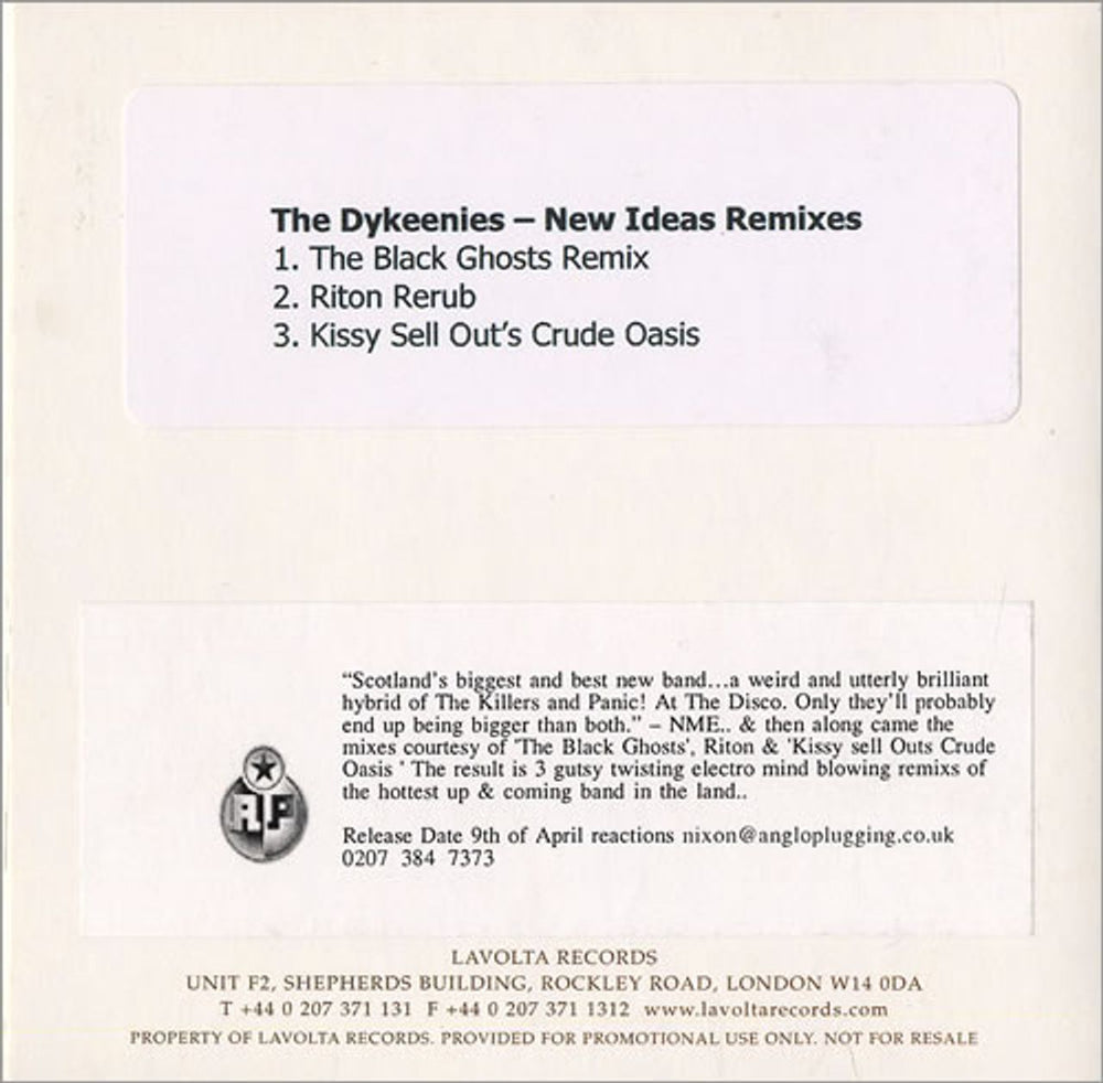 The Dykeenies New Ideas - The Remixes UK Promo CD-R acetate DYECRNE471685