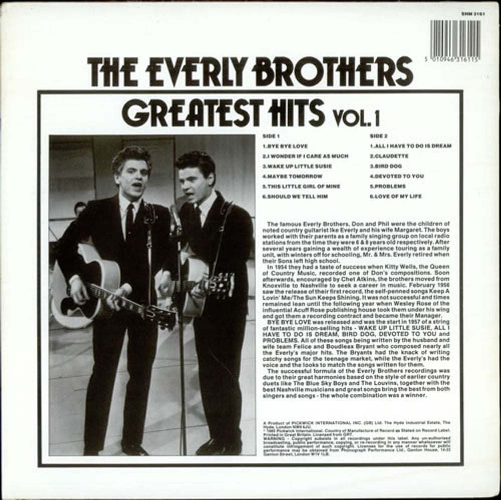 The Everly Brothers Greatest Hits Vol. 1 UK vinyl LP album (LP record) EBRLPGR522969