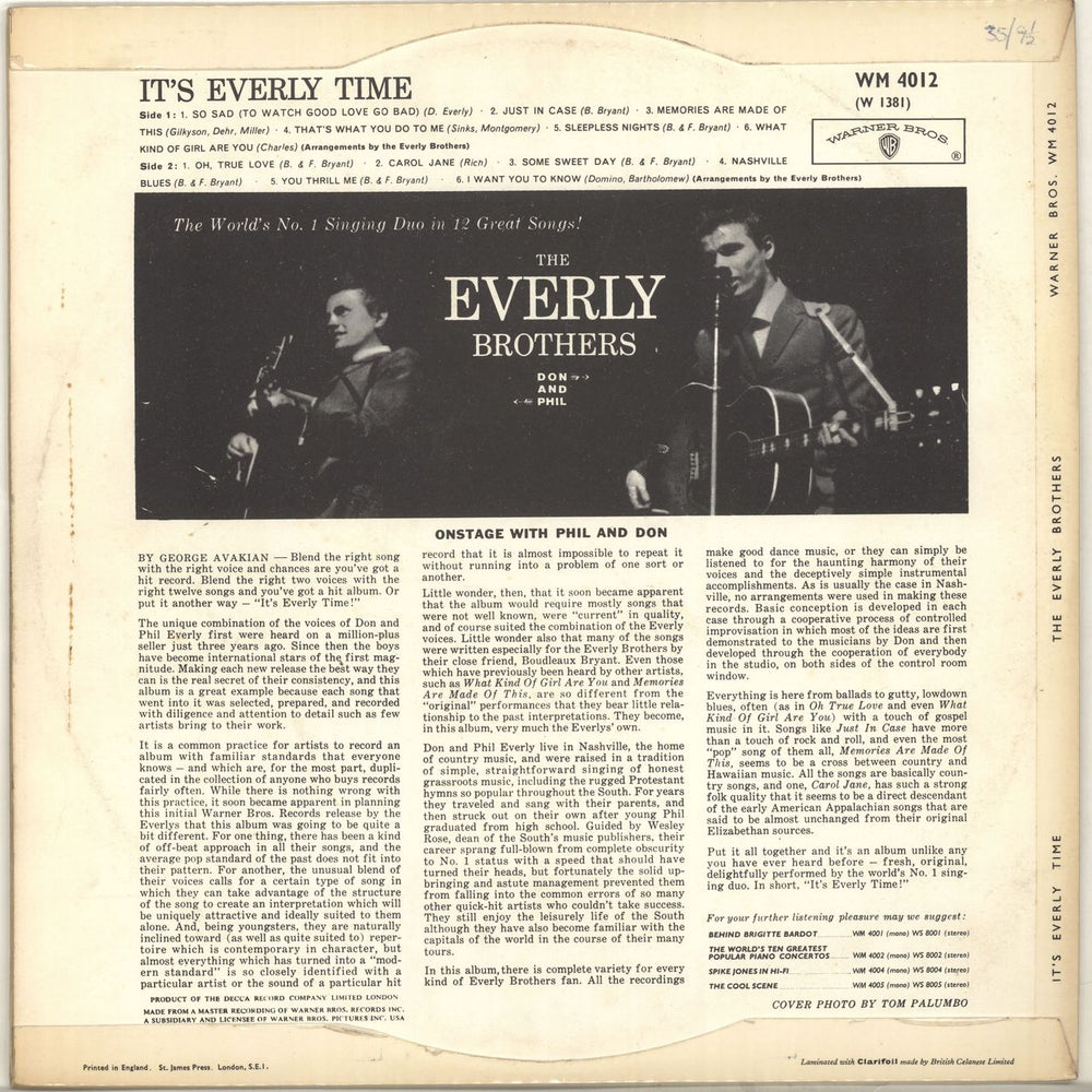 The Everly Brothers It's Everly Time! UK vinyl LP album (LP record) EBRLPIT640529