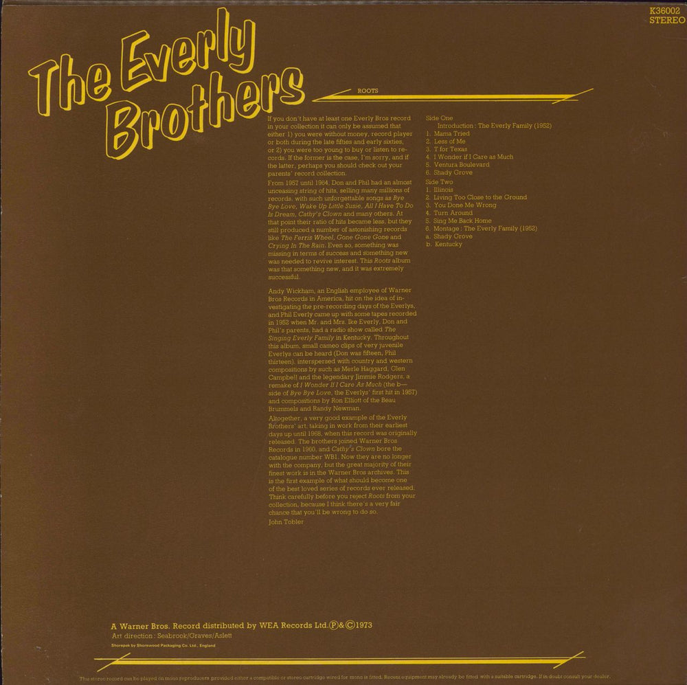 The Everly Brothers Roots - Stickered labels UK vinyl LP album (LP record)