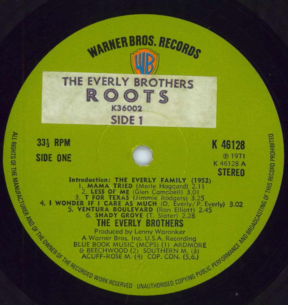 The Everly Brothers Roots - Stickered labels UK vinyl LP album (LP record) EBRLPRO797633