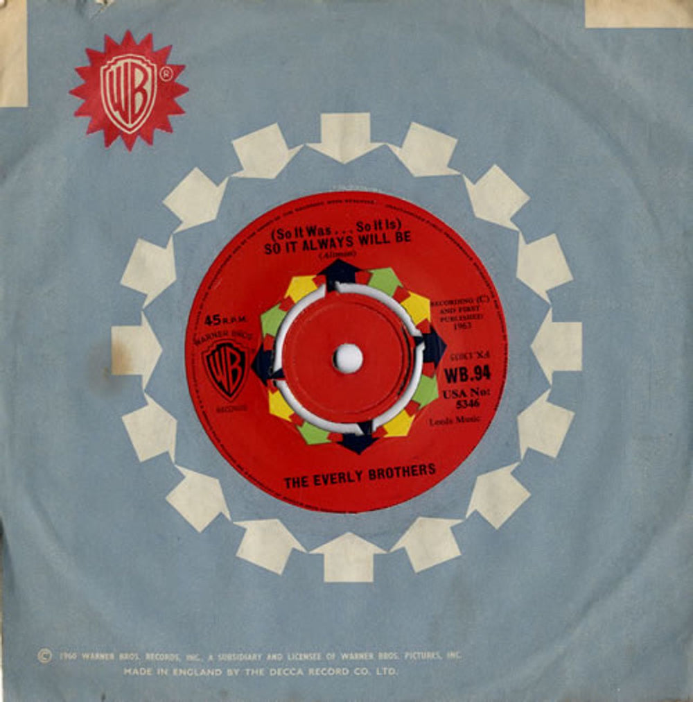 The Everly Brothers (So It Was... So It Is) So It Always Will Be UK 7" vinyl single (7 inch record / 45) WB.94