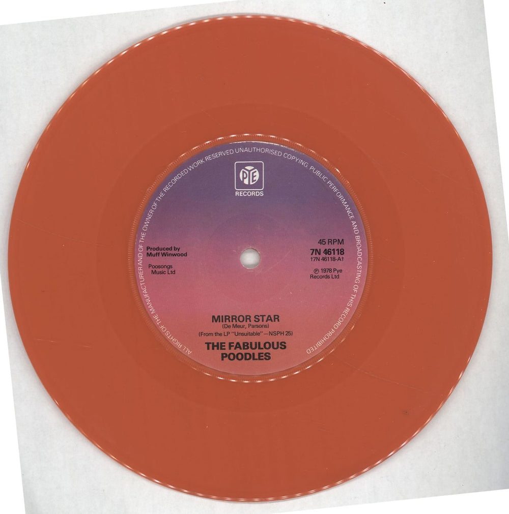 The Fabulous Poodles Mirror Star - Pink Vinyl - Solid UK 7" vinyl single (7 inch record / 45) FP007MI701264