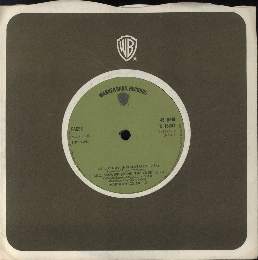 The Faces Cindy Incidentally - Solid + Lyric Sheet UK 7" vinyl single (7 inch record / 45) FCE07CI103094