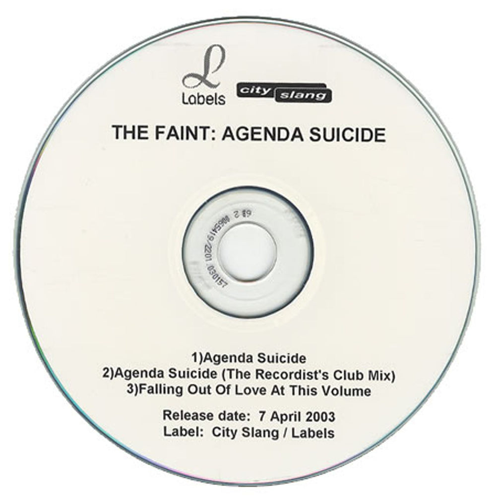 The Faint Agenda Suicide UK Promo CD-R acetate CD-R ACETATE