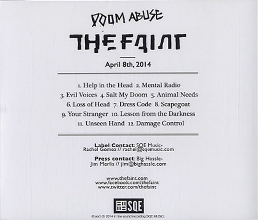 The Faint Doom Abuse UK Promo CD-R acetate TFACRDO607483