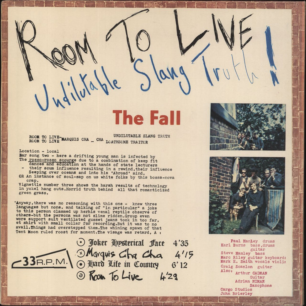 The Fall Room To Live UK vinyl LP album (LP record) KAM011