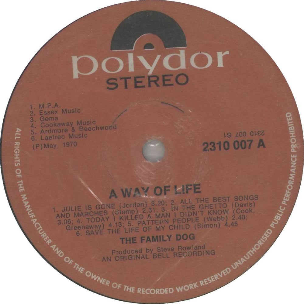 The Family Dogg A Way Of Life South African vinyl LP album (LP record) FMDLPAW659009