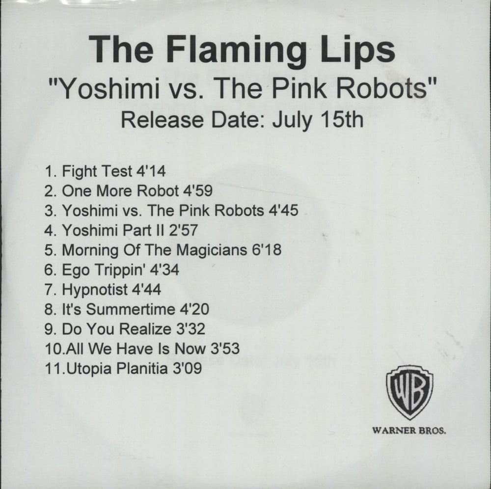 The Flaming Lips Yoshimi Battles The Pink Robots UK Promo CD-R acetate CD-R ACETATE