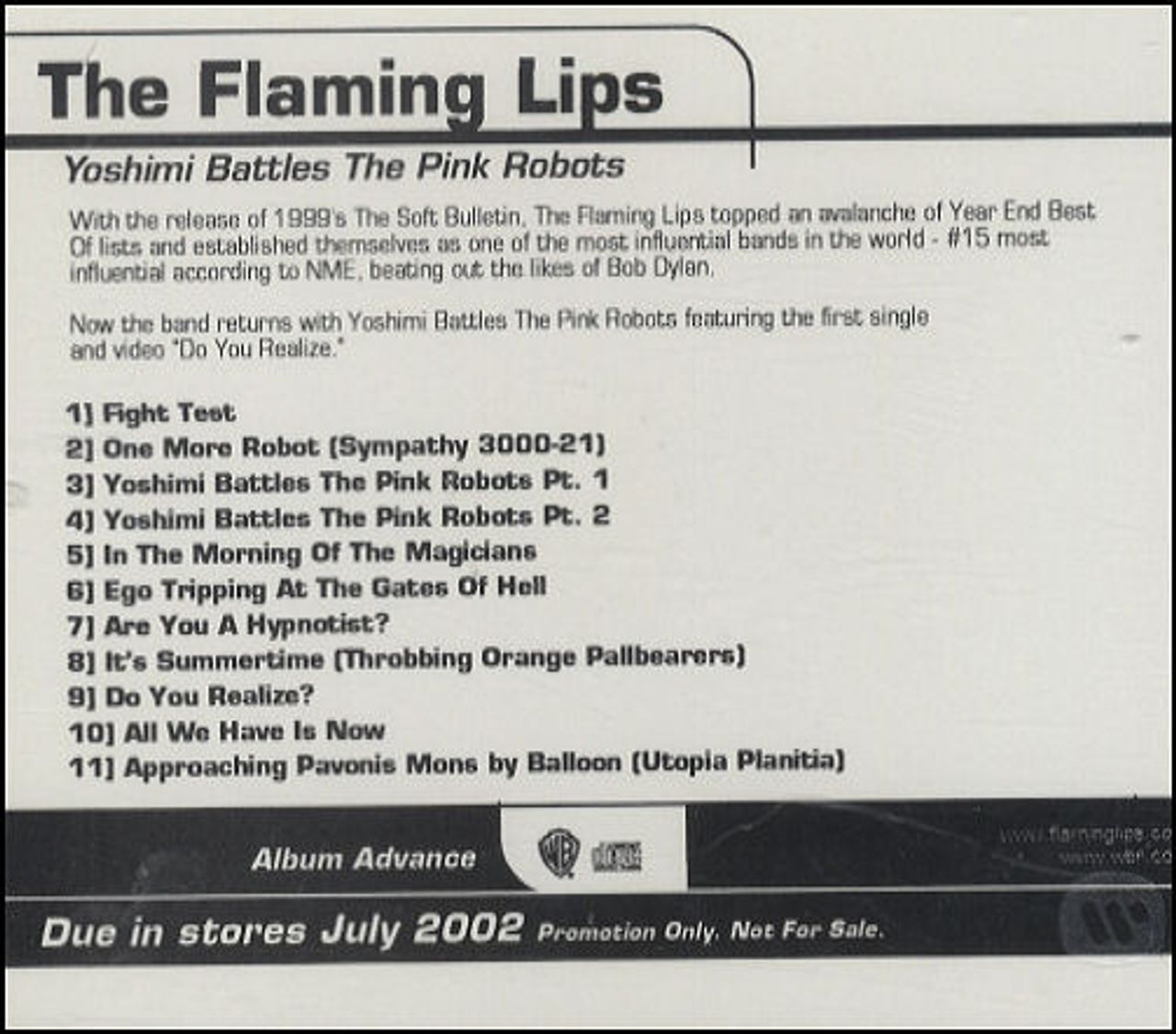 The Flaming Lips Yoshimi Battles The Pink Robots US Promo CD album