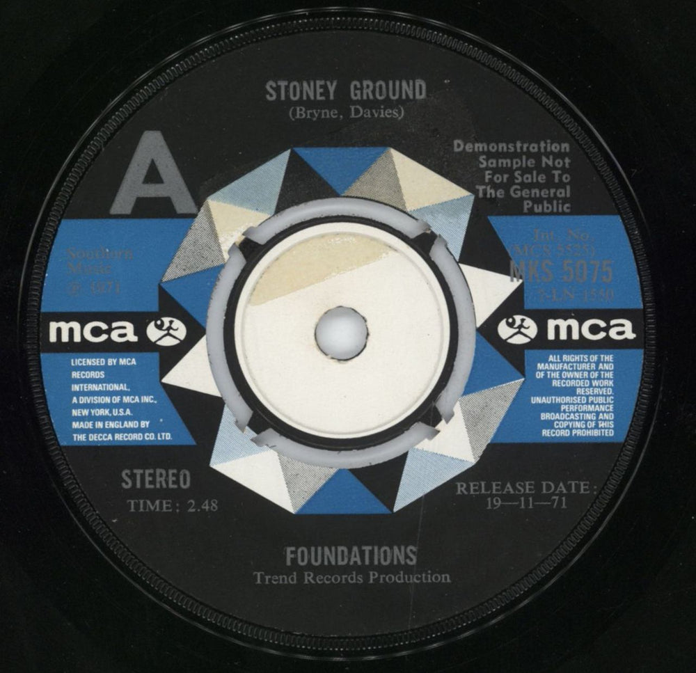 The Foundations Stoney Ground - A Label UK Promo 7" vinyl single (7 inch record / 45) MKS5075