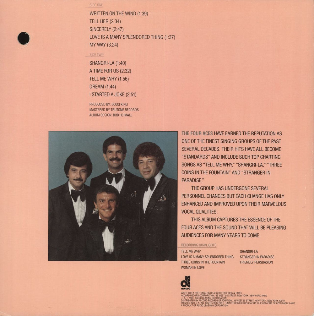 The Four Aces Love Is A Many Splendored Thing - Signed US vinyl LP album (LP record)