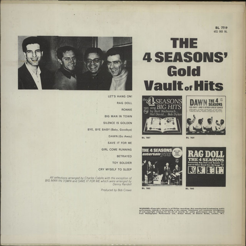 The Four Seasons Gold Vault Of Hits UK vinyl LP album (LP record) FSELPGO512855