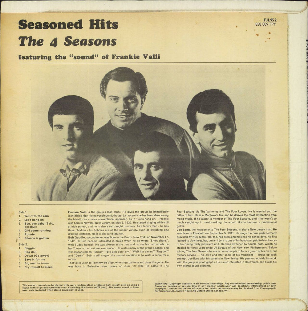 The Four Seasons Seasoned Hits - EX UK vinyl LP album (LP record)