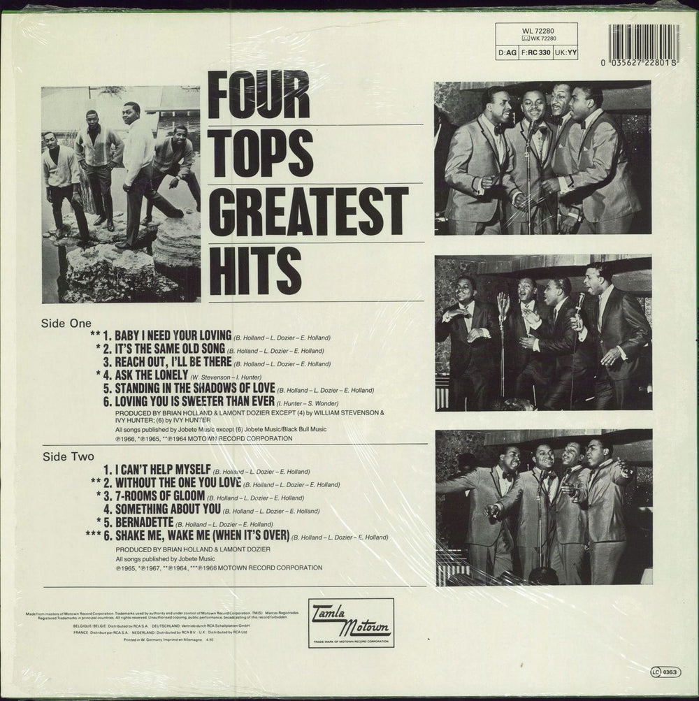 The Four Tops Greatest Hits + Motown Price Stickered Shrink German vinyl LP album (LP record) 035627228018