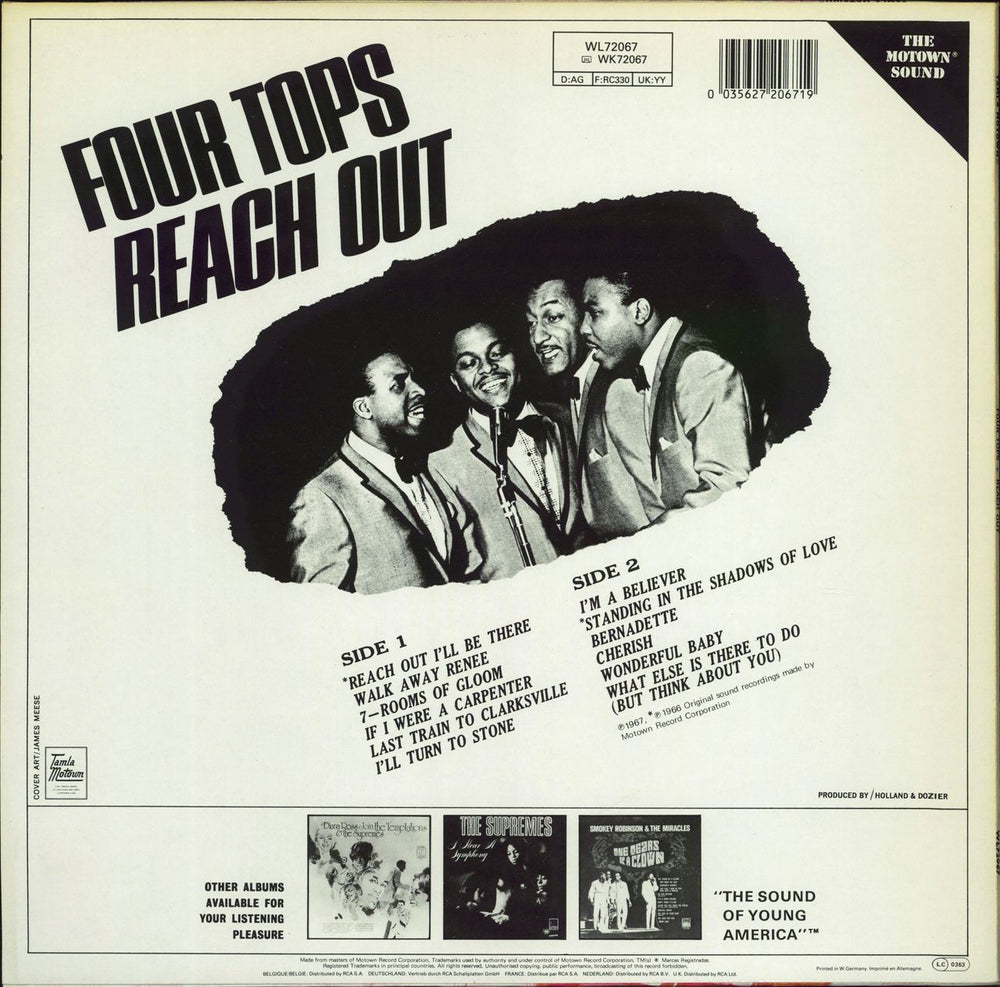 The Four Tops Reach Out UK vinyl LP album (LP record) 035627206719