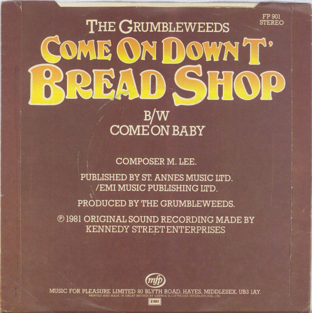 The Grumbleweeds Come On Down T' Bread Shop UK 7" vinyl single (7 inch record / 45)