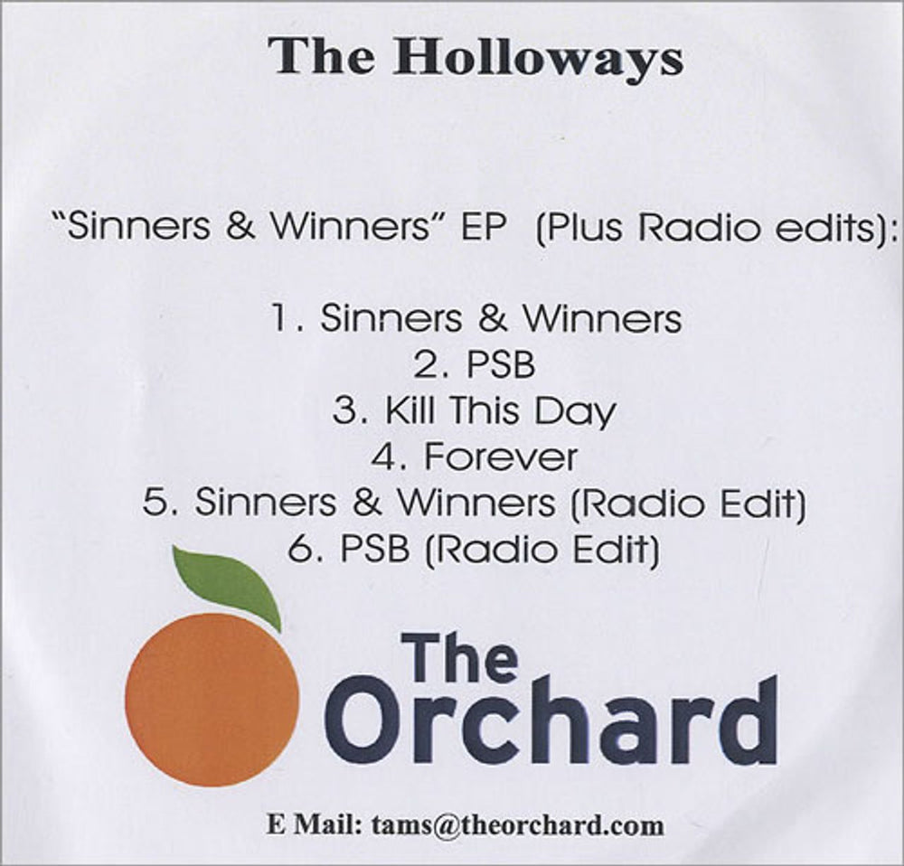 The Holloways Sinners & Winners EP UK Promo CD-R acetate PROMO