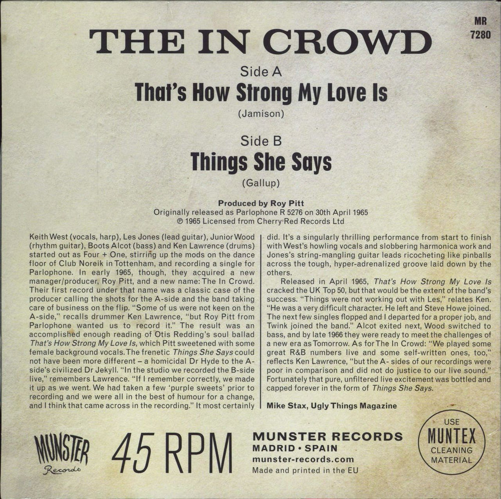 The In Crowd That's How Strong My Love Is - RSD16 - Sealed Spanish 7" vinyl single (7 inch record / 45) 8435008872809