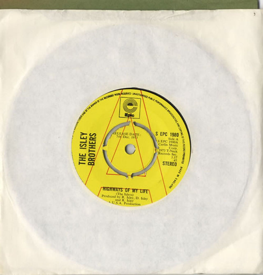 The Isley Brothers Highways Of My Life - A Label UK Promo 7" vinyl single (7 inch record / 45) SEPC1980