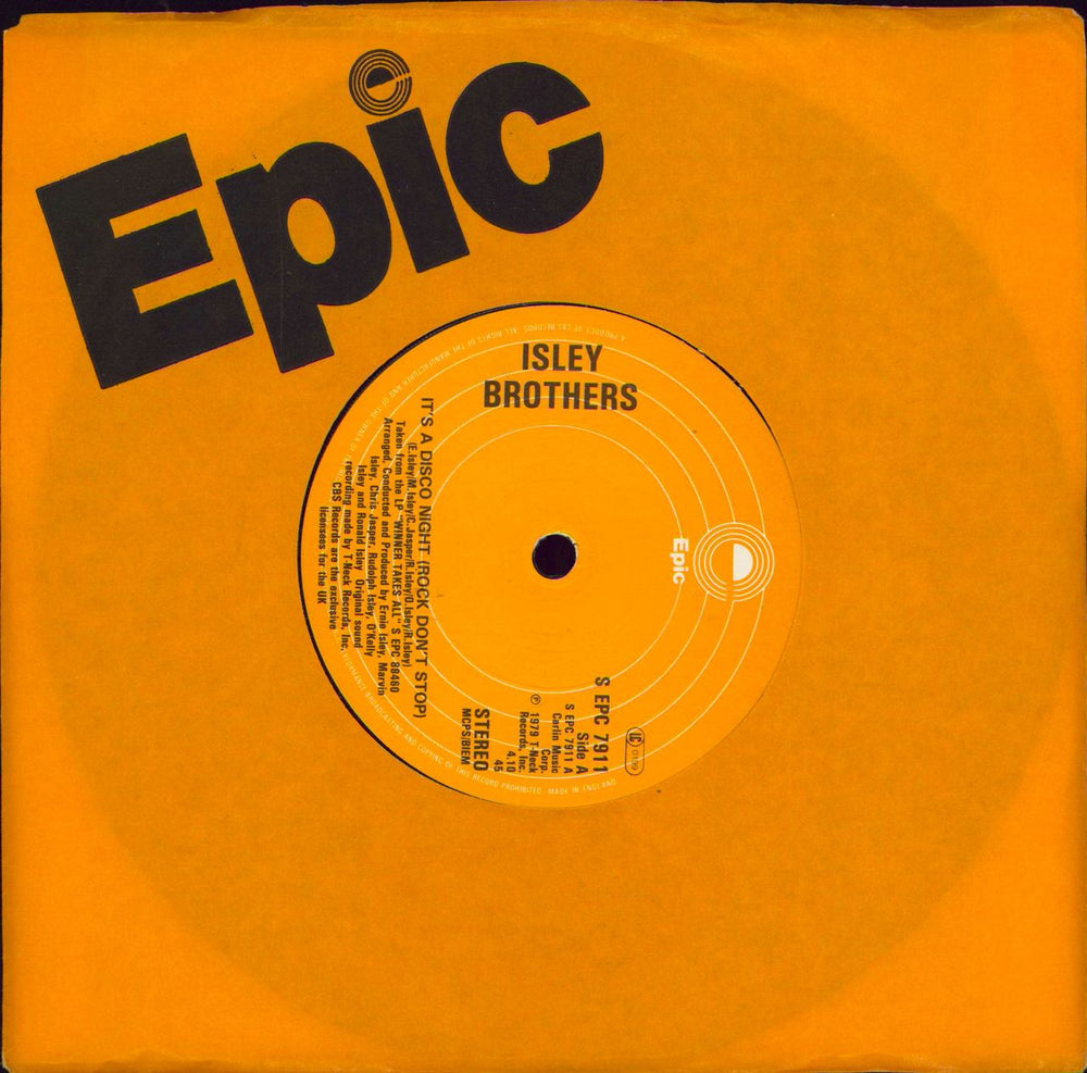 The Isley Brothers It's A Disco Night [Rock Don't Stop] - Orange Label UK 7" vinyl single (7 inch record / 45) SEPC7911