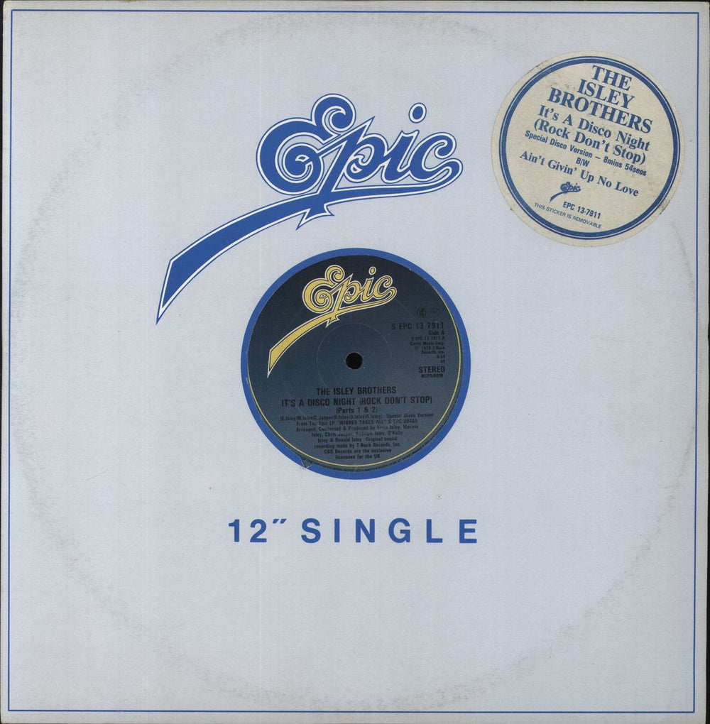 The Isley Brothers It's A Disco Night (Rock Don't Stop) - Title Stickered Sleeve UK 12" vinyl single (12 inch record / Maxi-single) SEPC137911