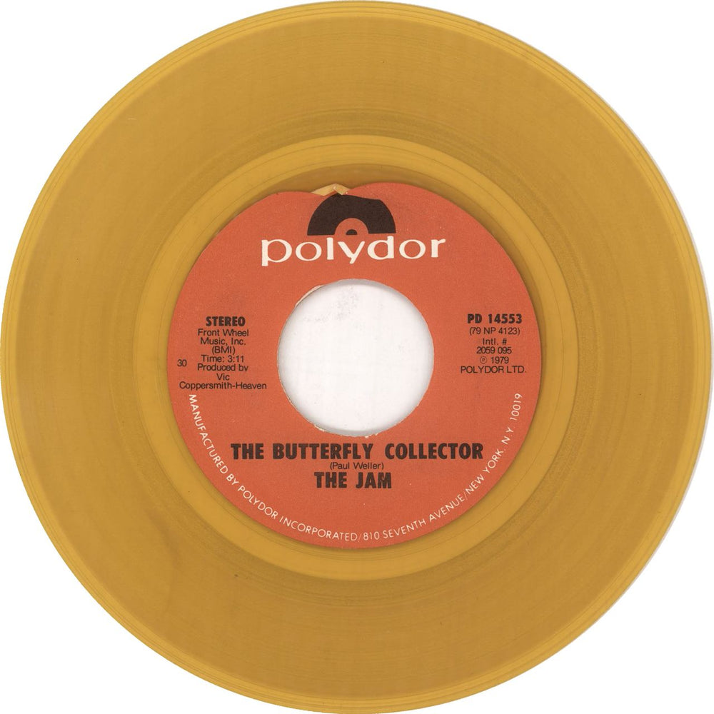 The Jam The Butterfly Collector - Yellow Vinyl US 7" vinyl single (7 inch record / 45) PD14553