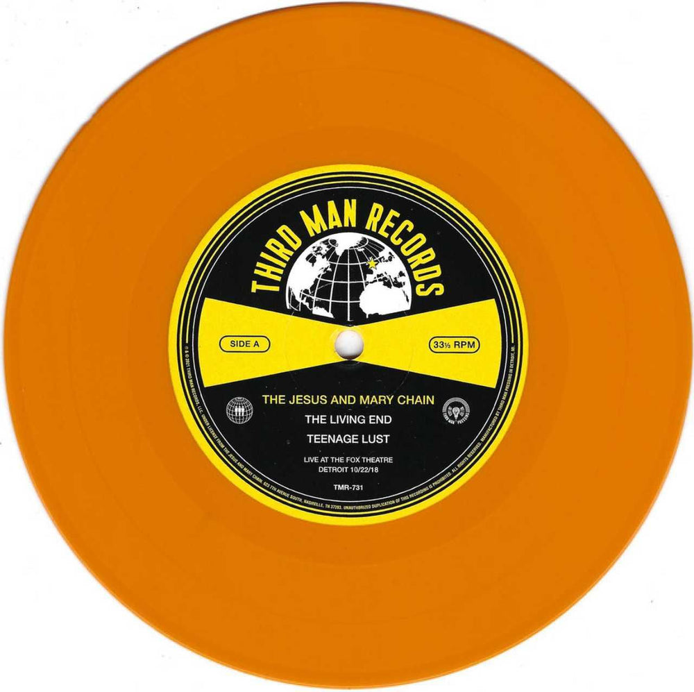 The Jesus & Mary Chain Live At The Fox Theatre In Detroit - Yellow Vinyl UK 7" vinyl single (7 inch record / 45) JMC07LI789335