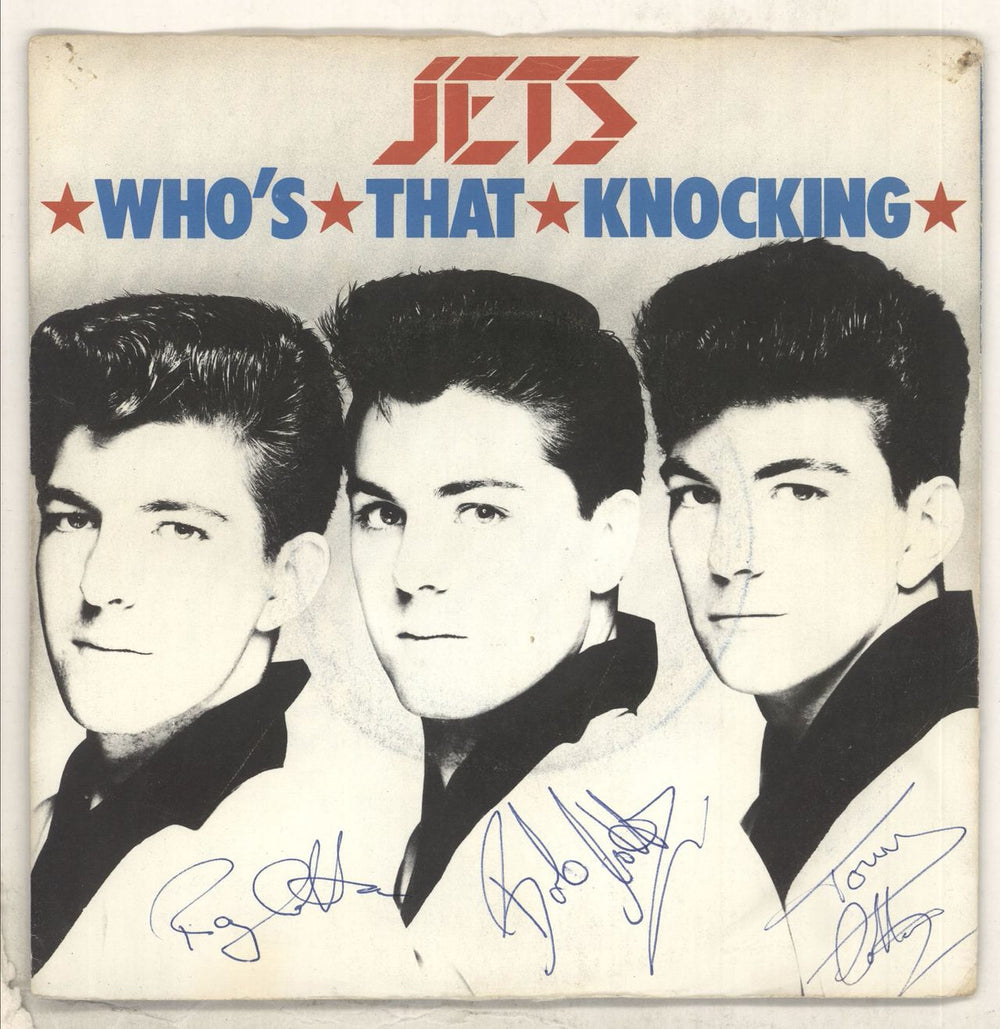 The Jets [Rockabilly] Who's That Knocking - Autographed UK 7" vinyl single (7 inch record / 45) EMI5134