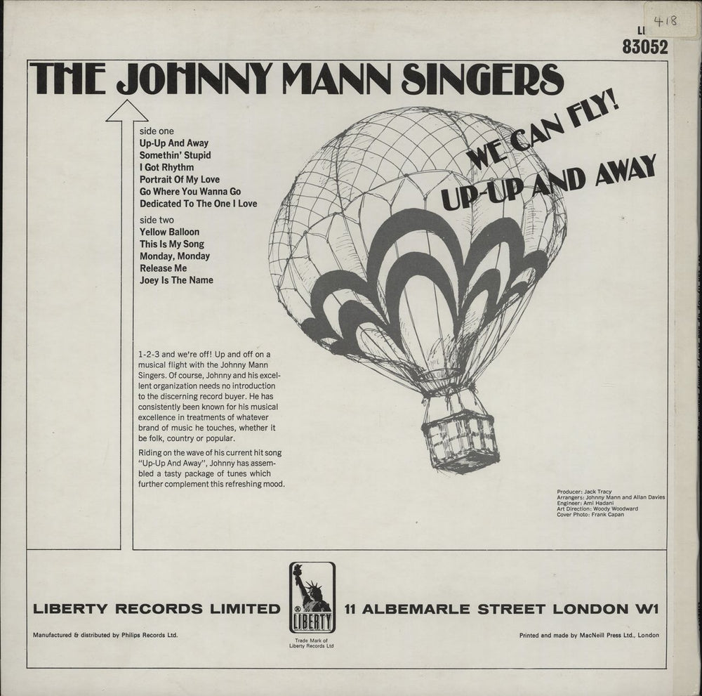 The Johnny Mann Singers We Can Fly! Up-Up And Away UK vinyl LP album (LP record)