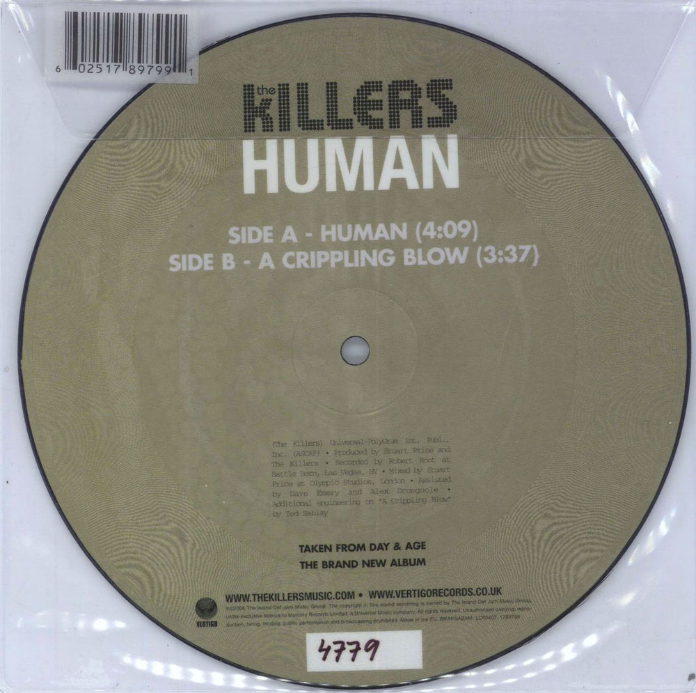 The Killers Human UK 7" vinyl picture disc (7 inch picture disc single) TKI7PHU453297