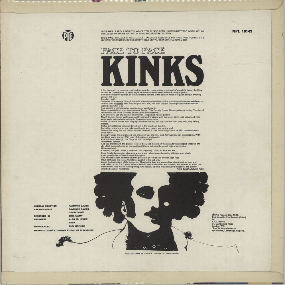 The Kinks Face To Face - 1st - VG UK vinyl LP album (LP record) KINLPFA610406