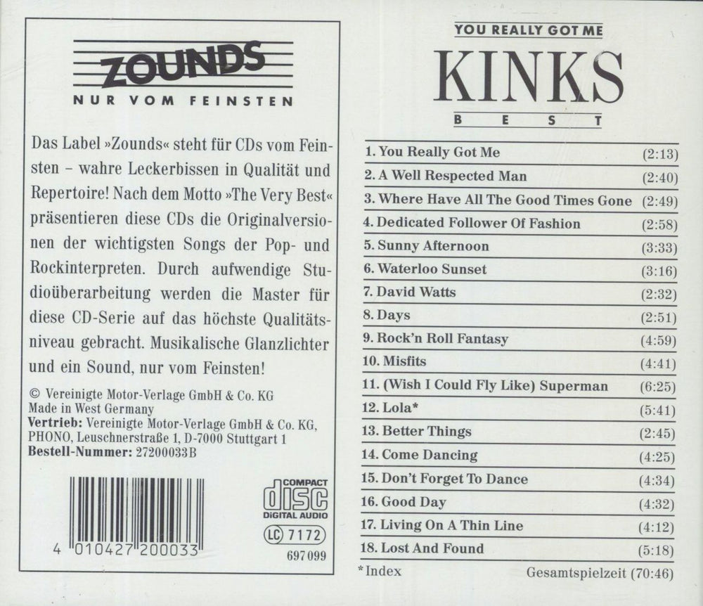 The Kinks You Really Got Me - Best German CD album (CDLP) 4010427200033