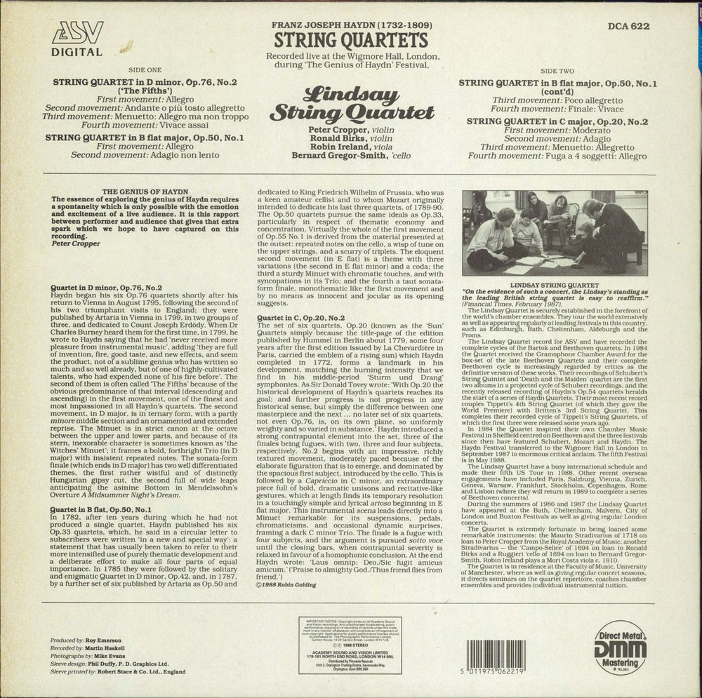 The Lindsay String Quartet Haydn String Quartets Live At The Wigmore Hall UK 3-LP vinyl record set (Triple LP Album)