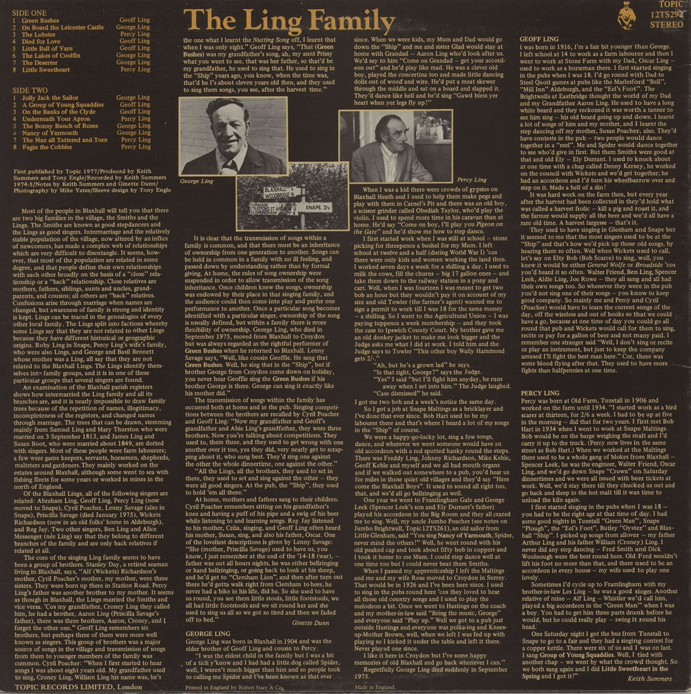 The Ling Family Singing Traditions Of A Suffolk Family UK vinyl LP album (LP record)