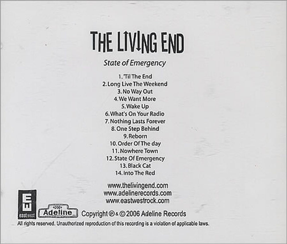 The Living End State Of Emergency US Promo CD album (CDLP) L-ECDST409011