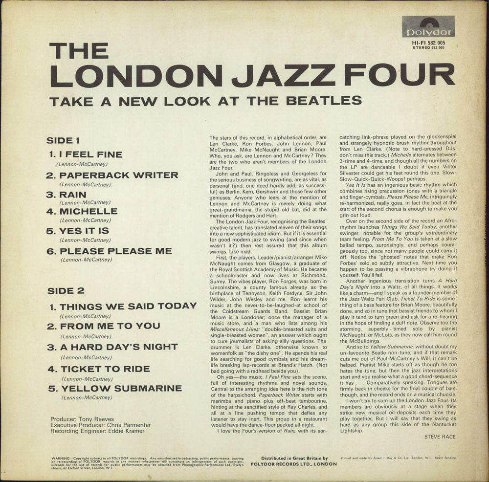 The London Jazz Four Take A New Look At The Beatles - 1st - EX UK vinyl LP album (LP record)