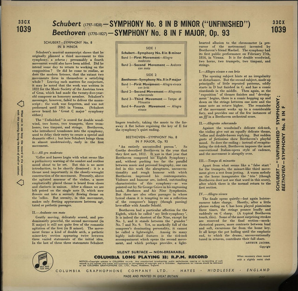 The London Philharmonic Orchestra Schubert: Symphony No. 8 ("Unfinished") / Beethoven: Symphony No. 8 in F Major, Op.93 UK vinyl LP album (LP record) XIZLPSC661027